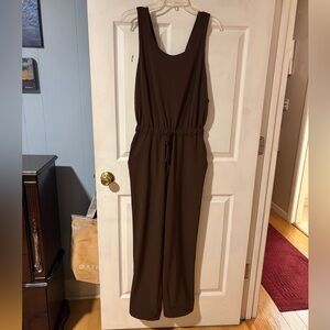 Mondetta Chocolate Brown Sleeveless Jumpsuit with corded ankles and tie waist